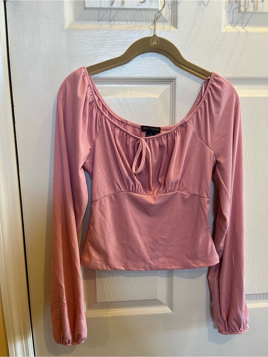 Theory Tops - Theory Pink Long-Sleeve Peasant Top with Front Tie